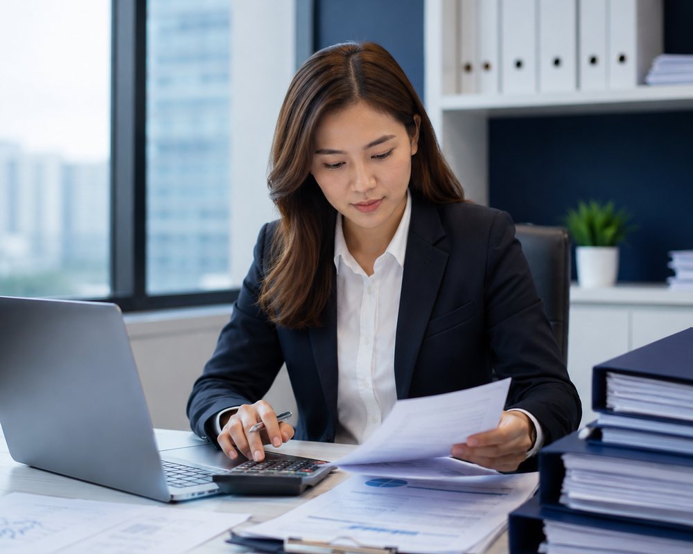 A payroll specialist processing employee salaries