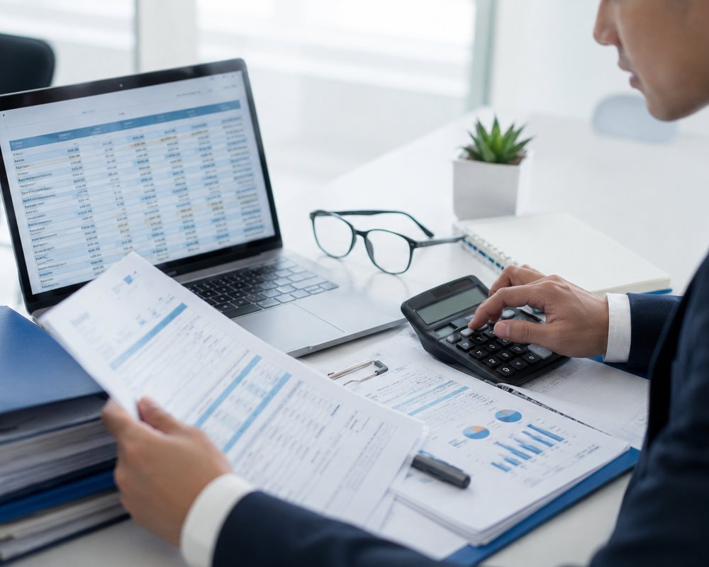 A tax consultant preparing documents for filing